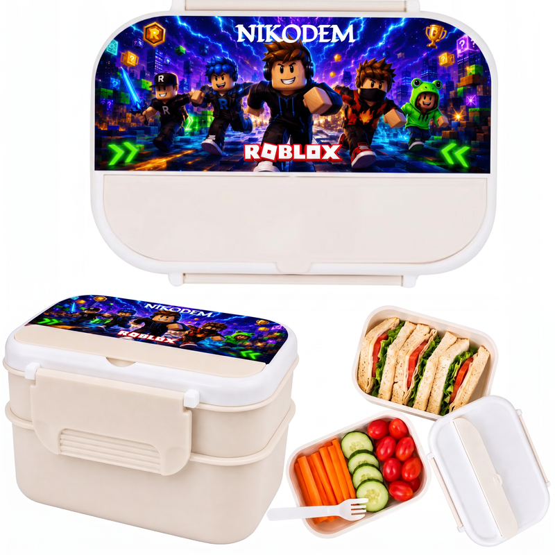Personalizowany pojemnik na lunch Roblox z imieniem – dwupoziomowa śniadaniówka 1200 ml