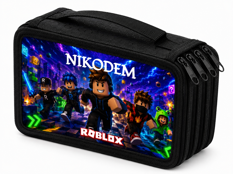 Personalizowany piórnik czterokomorowy z imieniem – piórnik dla fana Roblox